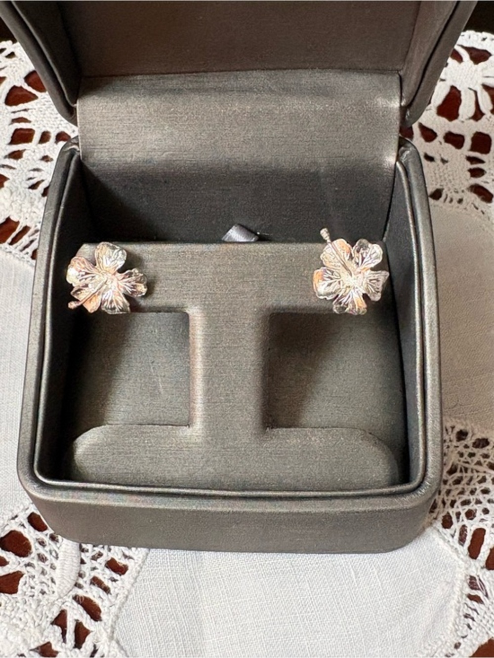 Sterling Silver Hibiscus Flower Earrings